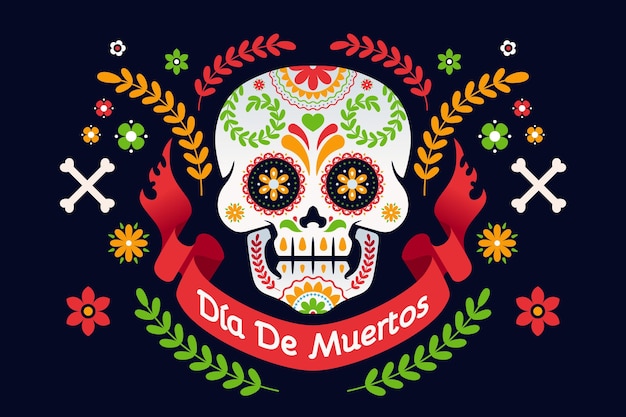 평면 디자인의 Día de muertos 배경