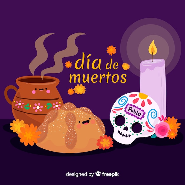 Бесплатное векторное изображение dia de muertos фон в плоском дизайне