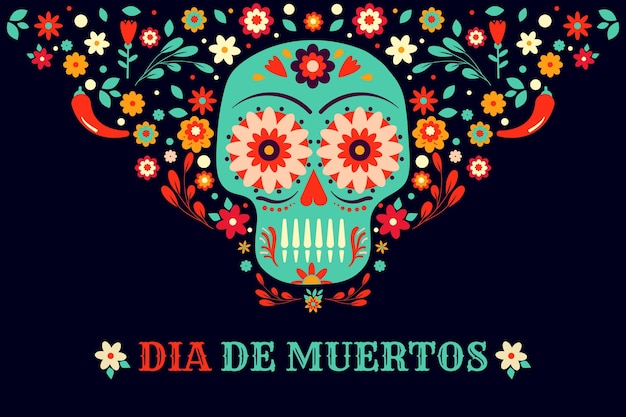 フラットデザインのdia de muertos背景