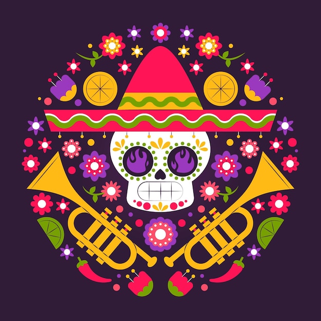 무료 벡터 평면 디자인의 dia de muertos 배경