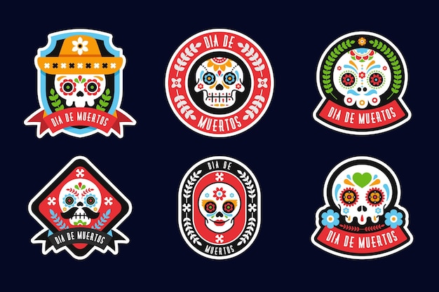 Día de muertos badge collection in flat design