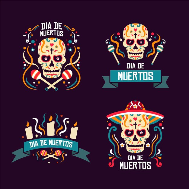 Free vector día de muertos badge collection in flat design