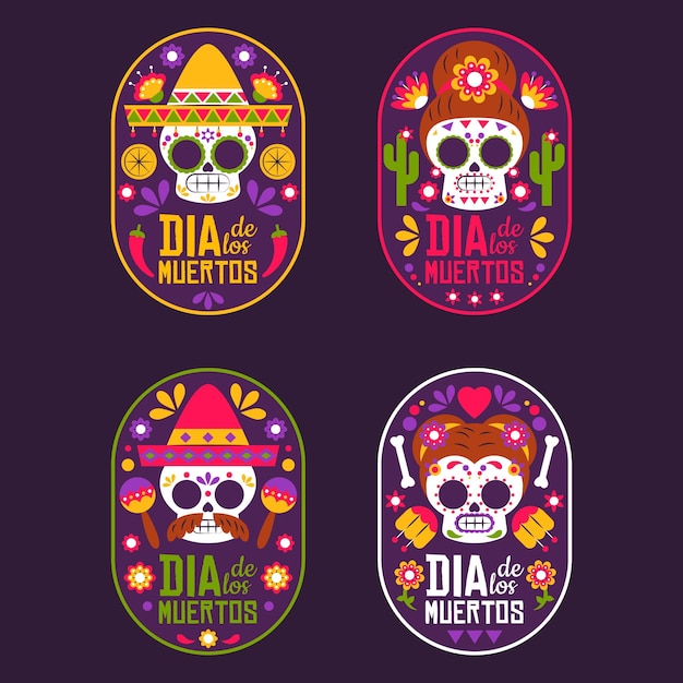 Коллекция значков dia de muertos в плоском дизайне