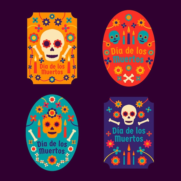 フラットデザインのdia de muertosバッジコレクション