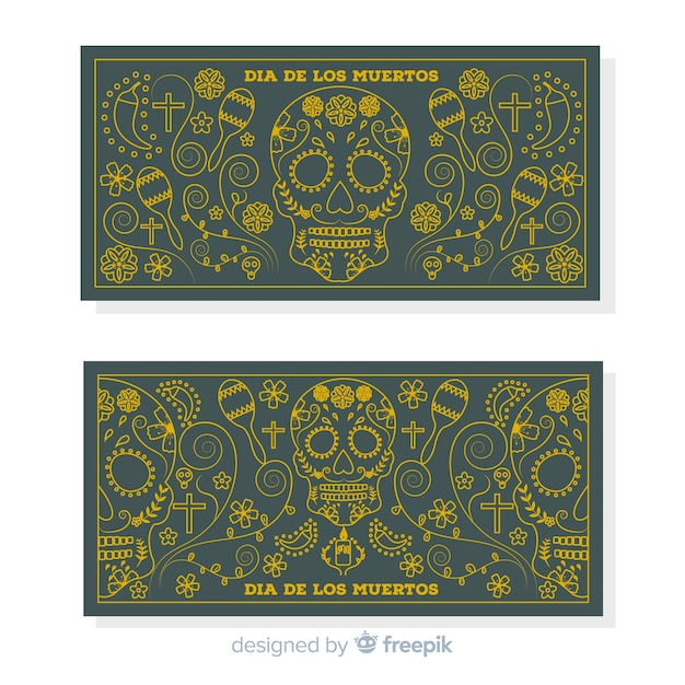 Vettore gratuito día de muertos set di banner