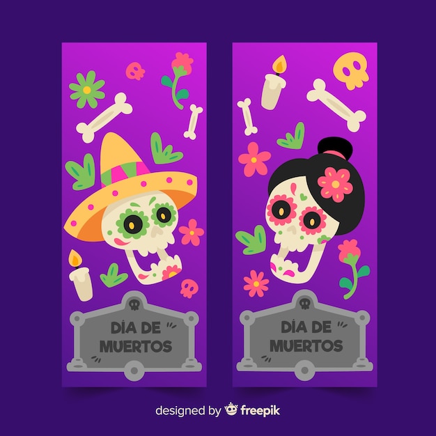 Vettore gratuito banner di dia de muertos in design piatto