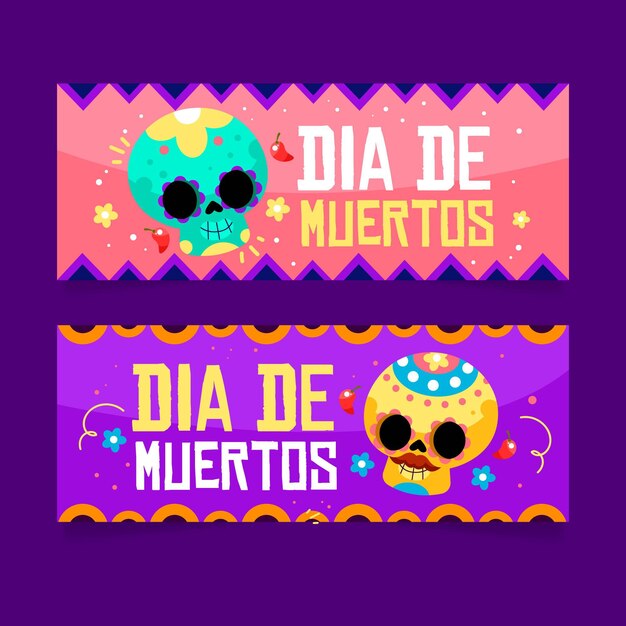 평면 디자인의 Dia de muertos 배너