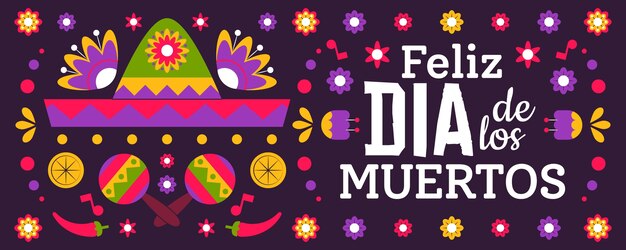 평면 디자인의 Dia de muertos 배너