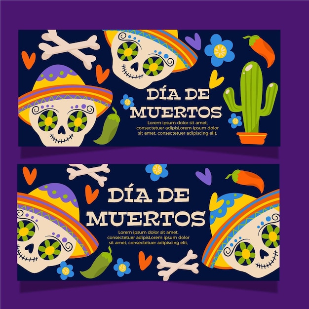 Free vector dia de muertos banners in flat design