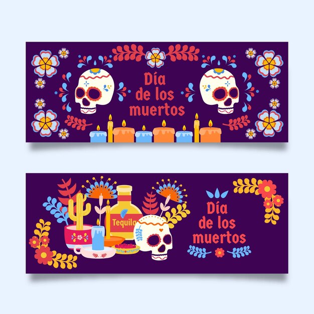 Баннеры dia de muertos в плоском дизайне