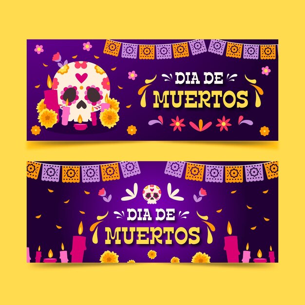 평면 디자인의 Dia de muertos 배너