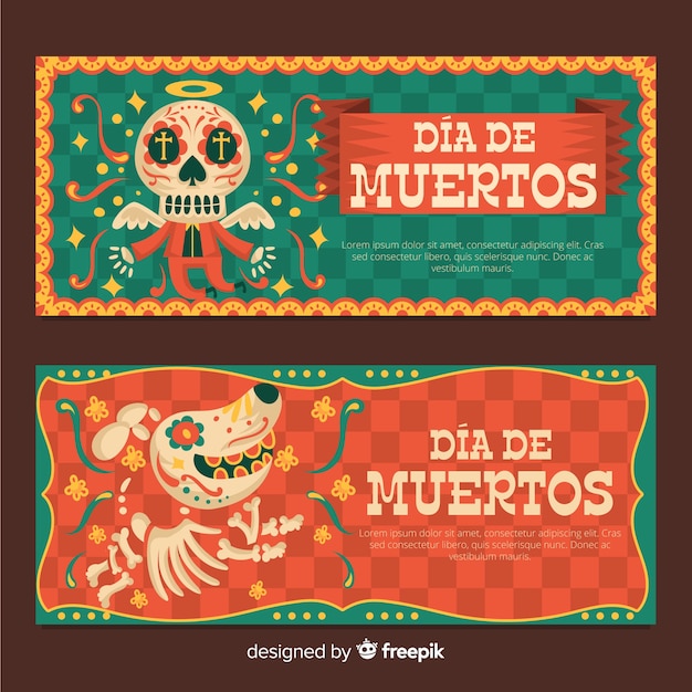 평면 디자인의 día de muertos 배너