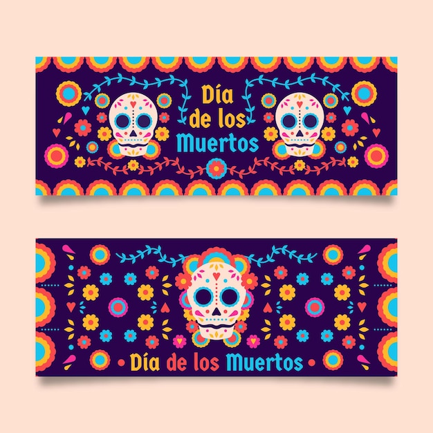 평면 디자인의 dia de muertos 배너