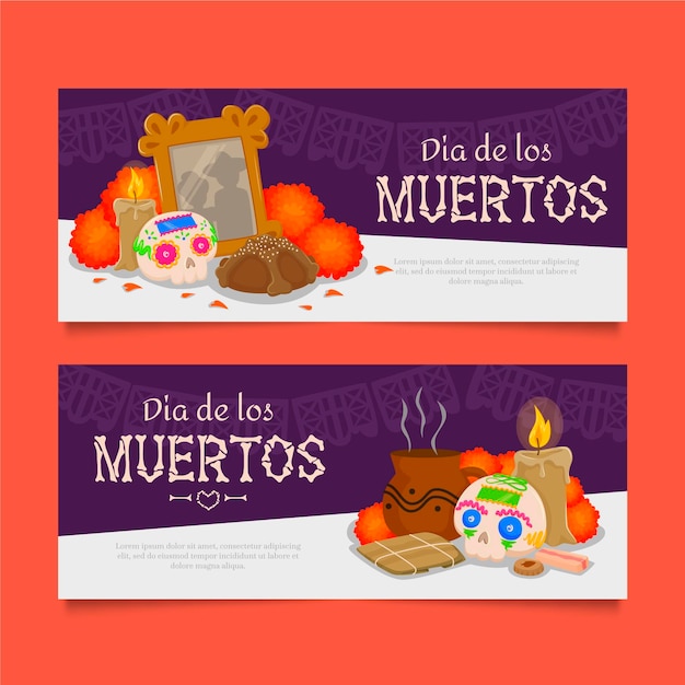 평면 디자인의 dia de muertos 배너