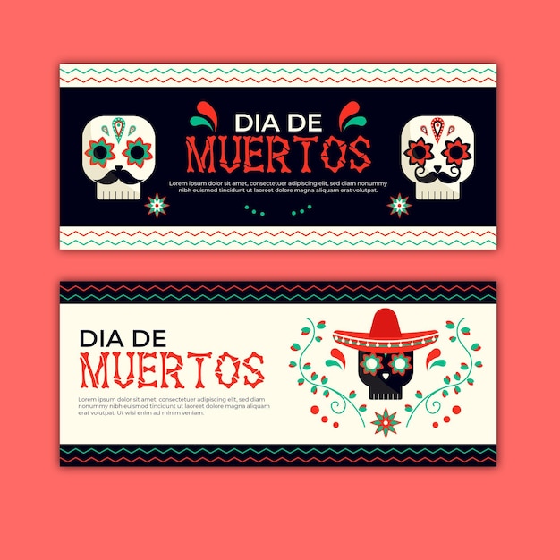 평면 디자인의 día de muertos 배너