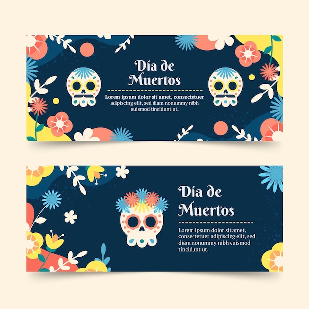 Vettore gratuito set di banner dia de muertos