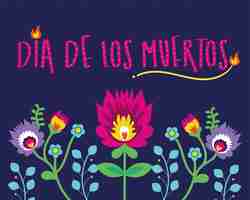 Free vector dia de muertos card lettering with flowers