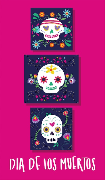 Dia de muertos card with lettering and skulls