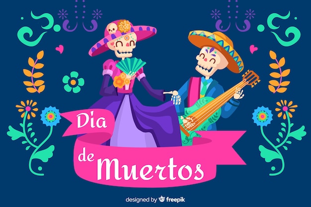 Día de muertos концепция с плоским фоном дизайна