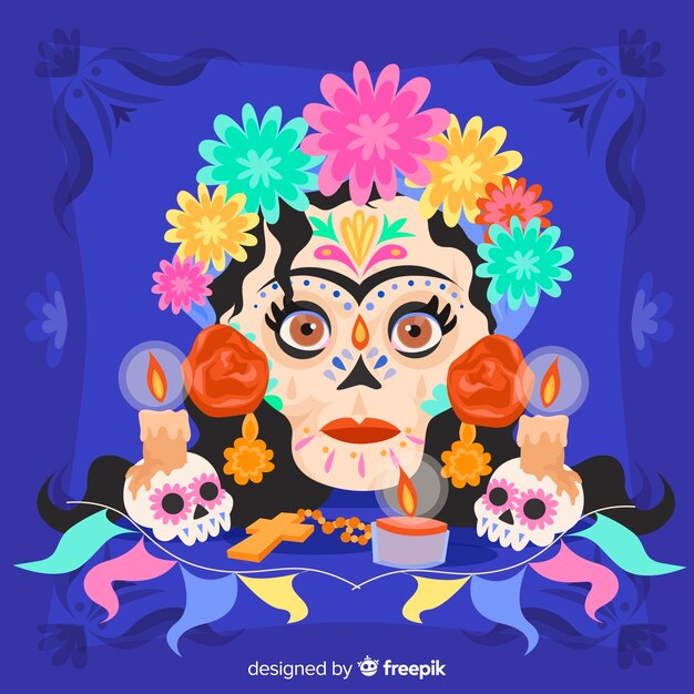 Día de muertos concept with hand drawn background