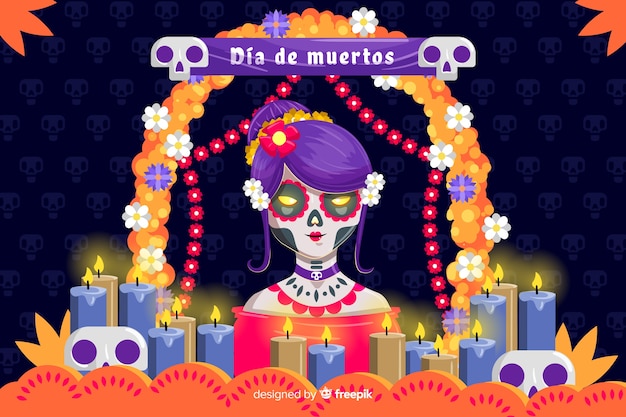 Día de muertos concept with hand drawn background