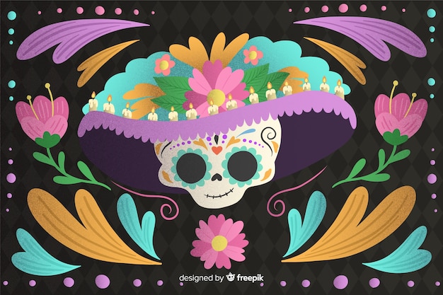 Concetto del dia de muertos con fondo disegnato a mano