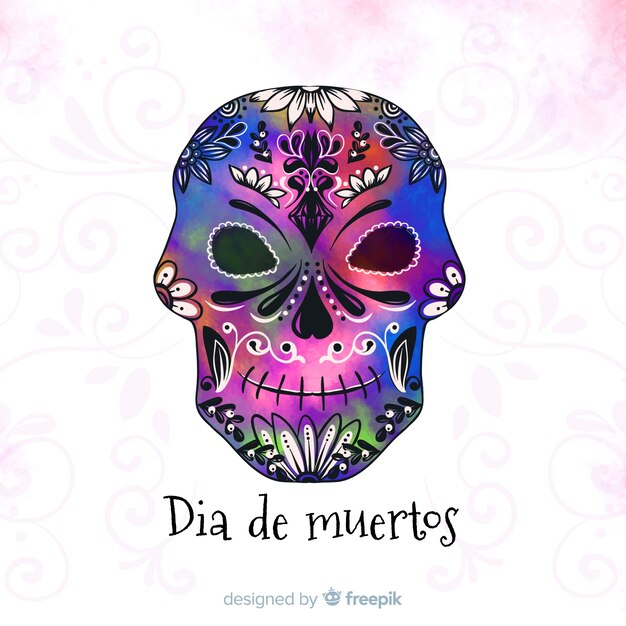 Концепция Dia de Muertos с акварельным фоном