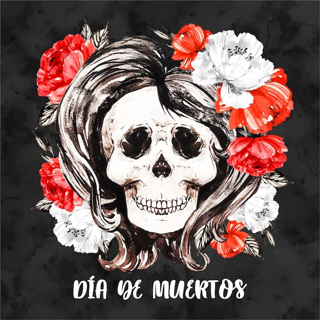 無料ベクター dia de muertos花の頭蓋骨の背景