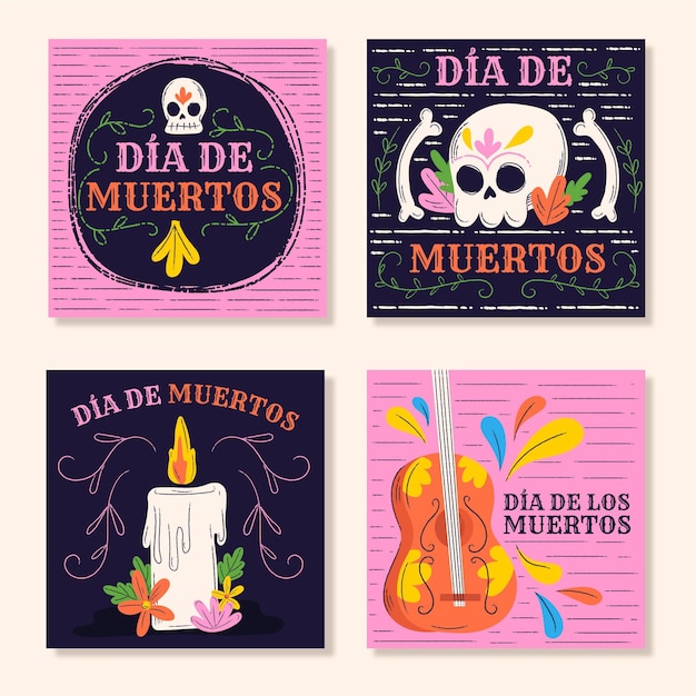 Vettore gratuito raccolta di post di instagram dia de muertos