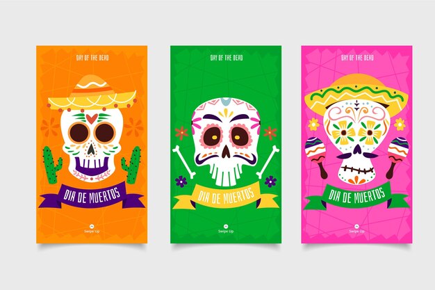 無料ベクター dia de muertos instagramストーリーコレクション