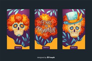 Free vector día de muertos instagram stories collection