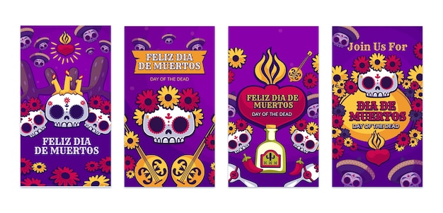 Vettore gratuito illustrazione di storie di instagram dia de muertos