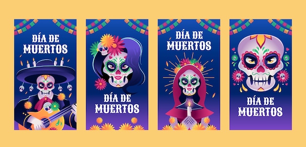 Vettore gratuito storie di instagram di dia de muertos