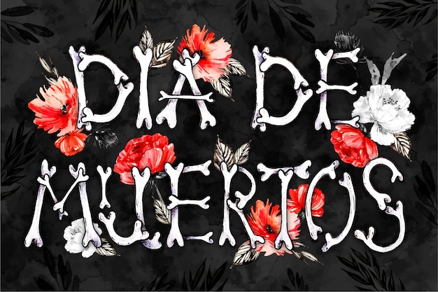 Dia de muertos lettering with bones background