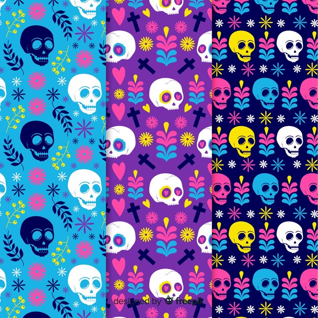 평면 디자인의 Día de Muertos 패턴
