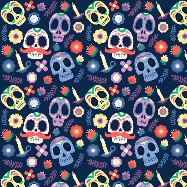 Free vector dia de muertos pattern in flat design