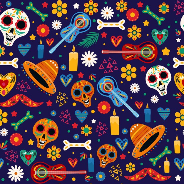 Dia de muertos pattern in flat design