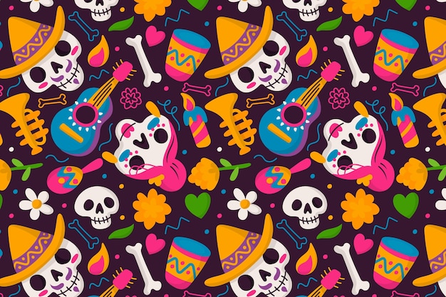 Dia de muertos pattern in design piatto