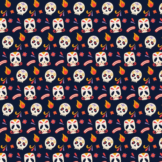 평면 디자인의 Dia de muertos 패턴