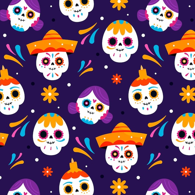 Dia de muertos pattern in flat design