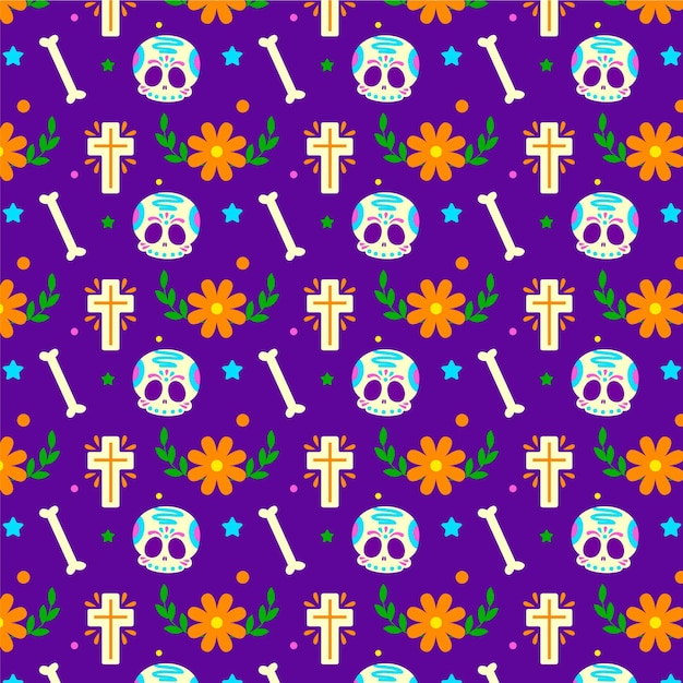 평면 디자인의 Dia de muertos 패턴