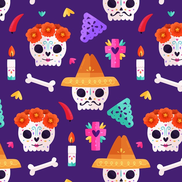 フラットデザインのDia de muertosパターン