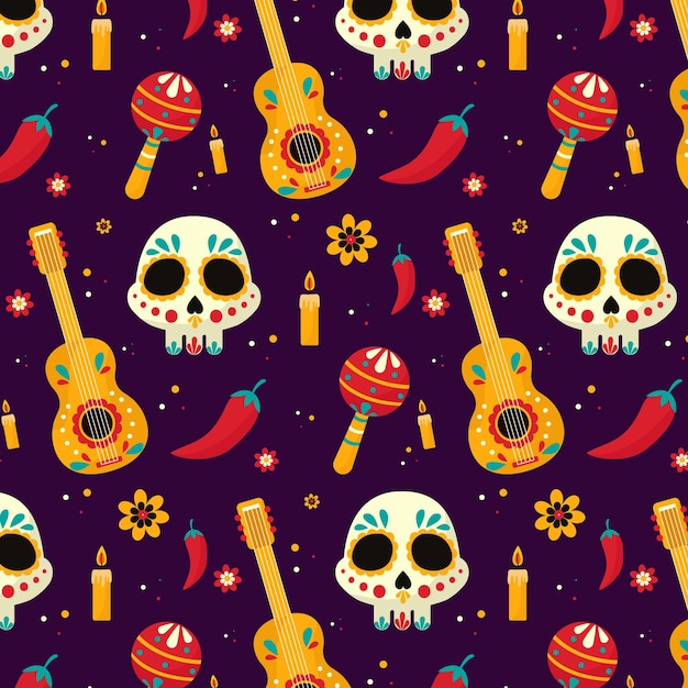 평면 디자인의 Día de muertos 패턴