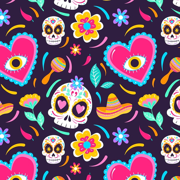 Free vector dia de muertos pattern illustration