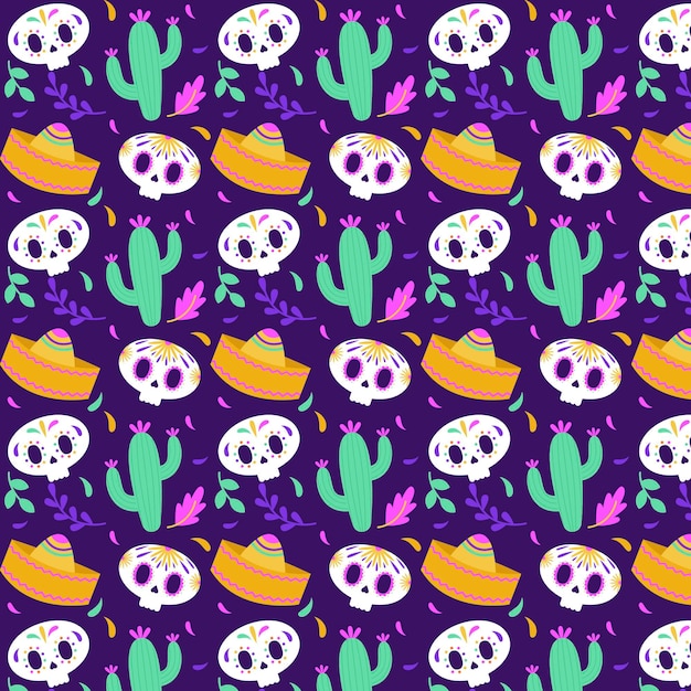 평면 디자인의 día de muertos 패턴