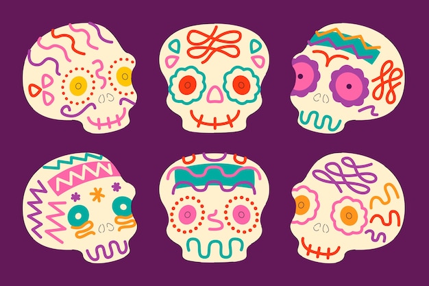 Free vector dia de muertos stickers illustration