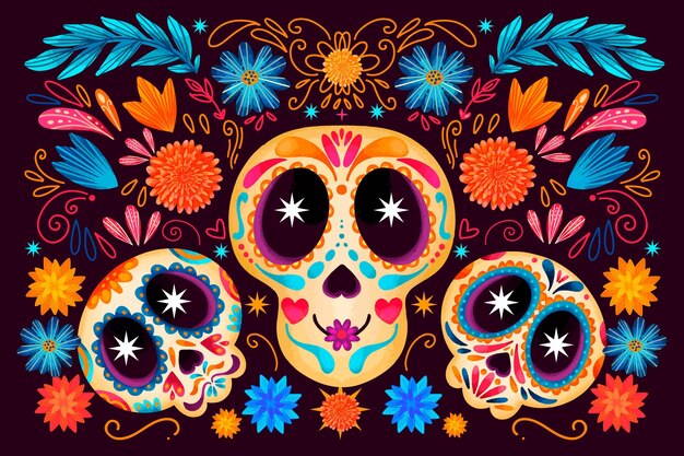 Dia de muertos watercolour skulls background