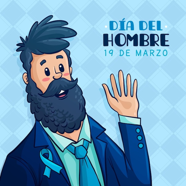 Dia del hombre illustration with bearded man waving