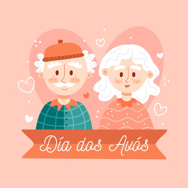 Free vector dia dos avós hand drawn illustration with grandparents