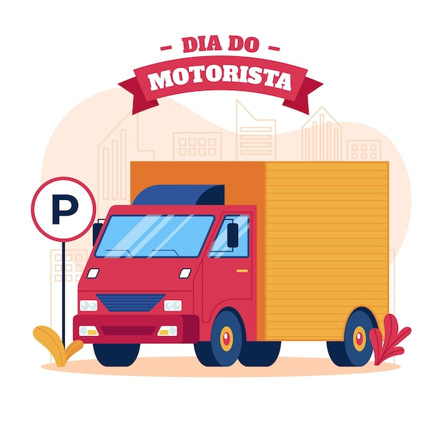 Free vector dia do motorista illustration with truck